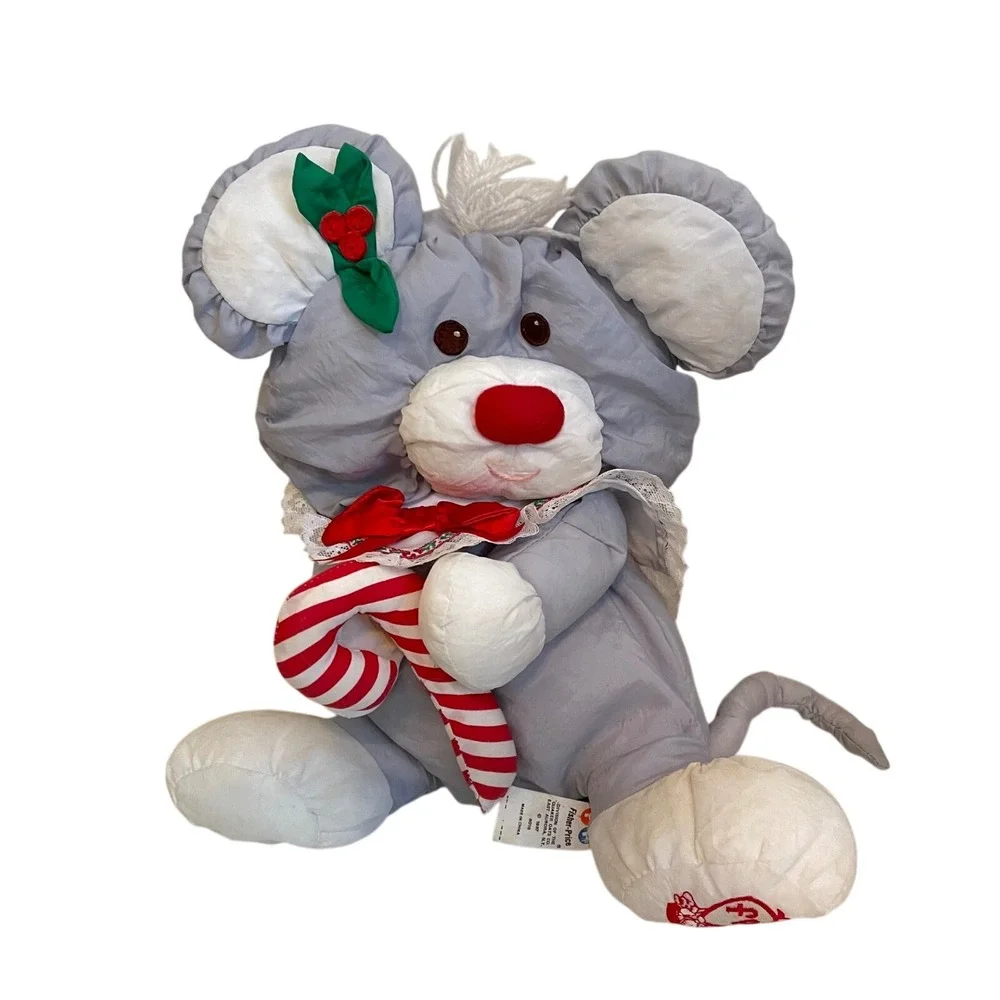 VTG 1991 Fisher-Price Christmas Puffalump‎ White Bear Grey Mouse Plush Santa